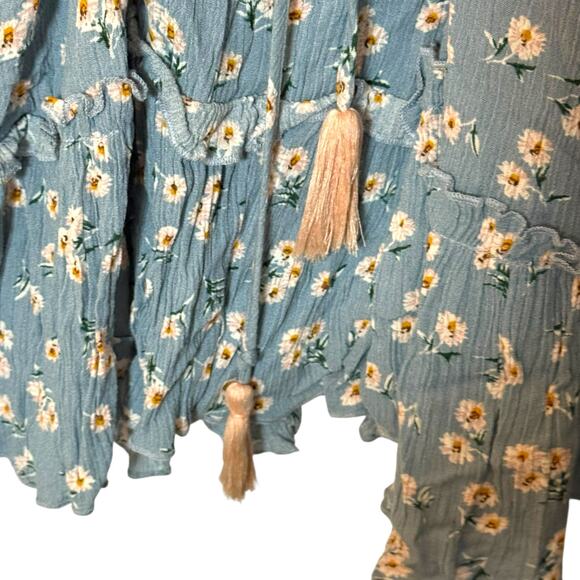 Aakaa Blue Floral Ruffle Mini Dress Sz Medium Sleeveless Boho Cottagecore Summer - Picture 5 of 9
